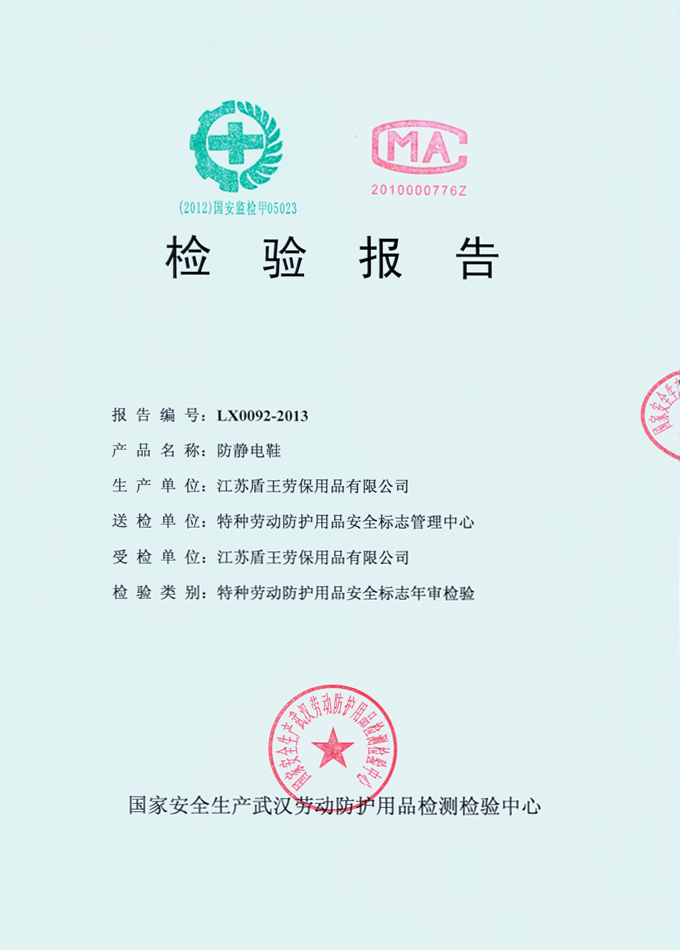 2013年盾王防靜電安全鞋檢測報(bào)告